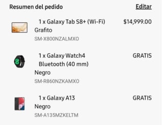 Galaxy Tab S8+, Samsung Watch 4 y Samsung A13 por $14,999