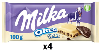 4 Tabletas de Milka Oreo de Chocolate Blanco con Trozos con Galleta Oreo y Relleno de Vainilla 100g por 4.06€