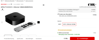 Apple TV 128GB 4K (3rd Gen.) MN893FDA voor €169 bij de MediaMarkt België