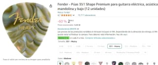 Fender 12 Púas 351 Shape Premium para guitarra eléctrica por 2,99€