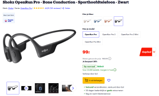 Shokz OpenRun Pro - Bone Conduction - Sporthoofdtelefoon zwart voor €99 bij Bol. en Mediamarkt
