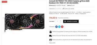 Tarjeta Gráfica ASRock AMD Radeon RX 7900 XT Phantom Gaming OC 20GB GDDR6 por 714,95€