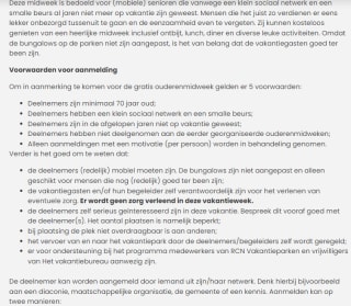 Gratis vakantiemidweek voor ouderen met klein sociaal netwerk en krappe beurs bij RCN