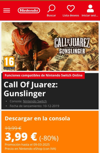 Call of Juárez: Gunslinger Nintendo Switch por 3,99€.