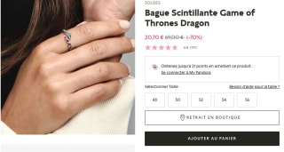 Bague Scintillante Game of Thrones Dragon en argent 925/1000e, à 20,70€