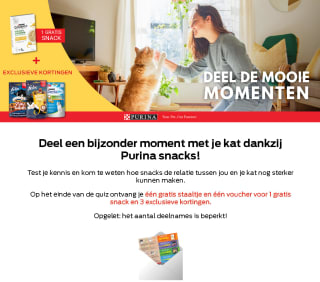 Gratis Purina kattensnack en kortingen