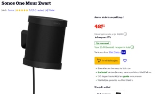 Sonos Bevestiging voor One/One SL/Play:1 Zwart voor €48,91 bij Bol.com
