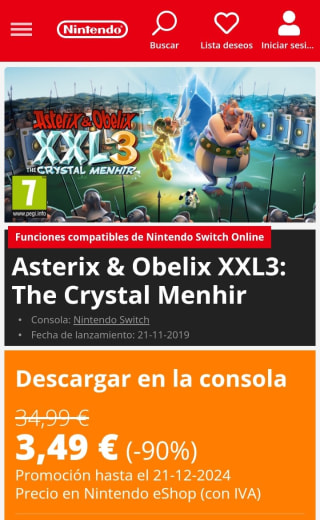 Asterix & Obelix XXL3: The Crystal Menhir Nintendo Switch por 3,49€.
