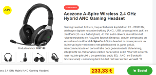 AceZone A-Spire Wireless - Draadloze Gaming Headset voor €233,33 bij Proshop