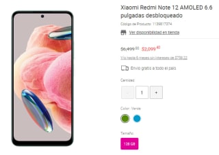 Xiaomi Redmi Note 12 128GB por $2,099 en Liverpool