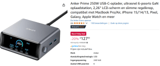 Anker Prime 250W USB-C-oplader, ultrasnel 6-poorts GaN oplaadstation voor €127,99 met Amazon Prime