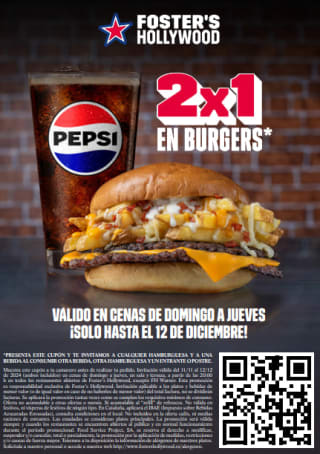 Foster’s Hollywood 2x1 en Burgers y bebidas