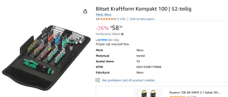 Wera 5057460001 52-delige Kraftform Kompakt voor €58,10 bij Amazon