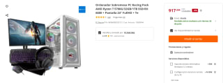 Ordenador Sobremesa PC Racing Pack AMD Ryzen 7 5700G/32GB/1TB SSD/RX 6600 + Pantalla 24" FullHD + por 917.26€