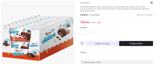 Caja KINDER DELICE de Cacao 20 unidades por 13,45€