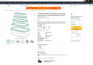 Set 5 Recipientes Herméticos para Alimentos de Forma Rectangular por solo 5,91€