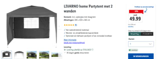 LIVARNO home Partytent met 2 wanden 300 x 300 x 260 cm voor €49,99 in de Lidl webshop
