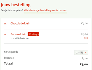 1+1 gratis op alle milkshakes bij Kwalitaria