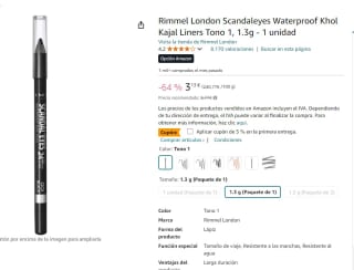 Rimmel London Scandaleyes Waterproof Khol Kajal Liners Tono 1, 1.3g por 2,97€