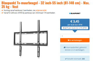 TV beugel 32"-55", max. 35 kg, ultraplat voor €4,17 bij Discountoffice