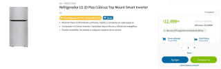 Refrigerador LG 20 Pies por $10,415 en Sam's Club