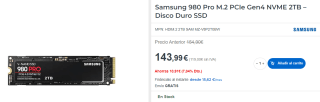 Disco duro Samsung 980 Pro M.2 PCIe Gen4 NVME 2TB por 143,99€