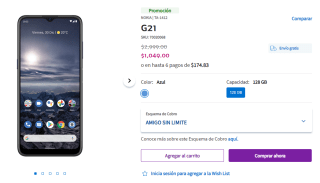 Nokia TA-1412 G21 128GB por $1,049 con descuento en Telcel