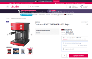 Cafetera Oster Roja por $89.990