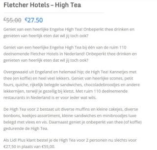 50% korting op een High Tea bij Fletcher voor 2 personen via de Lidl Plus app