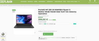Portátil HP 255 G9 6S6F6EA Ryzen 5 5625U 16GB 512GB 15.6" por 399€