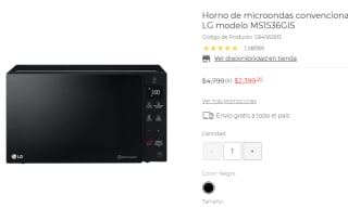 Horno de microondas LG NeoChef MS1536GIS por $2,399.20 en Suburbia