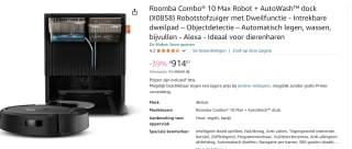 iRobot Roomba Combo 10 Max voor €914,01 bij Amazon