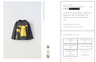 Camiseta Pikachu Pokémon por $179 en Zara