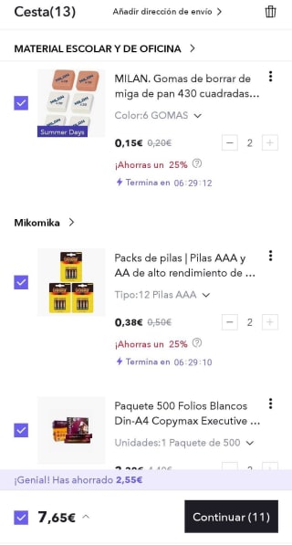 Chollazo 2 paquetes folios de 500 + 16 gomas + 24 pilas AA o AAA por solo 7,65€
