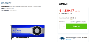 AMD Radeon Pro W6800 32GB grafische kaart voor €1.385,14 bij Senetic