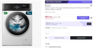 Bolero Dresscode 7500 Inverter A Lavadora de 7 kg blanca, 1400 rpm, motor inverter plus, vapor, 16 programas, clase A y SteamMax. por 242.39€