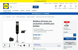 Batidora de brazo con accesorios y botella para batidos por 11,99€