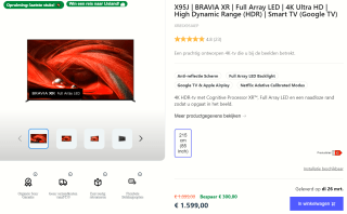 Sony Bravia XR-85X95J - 85 inch - 4K Full Array - 2021 voor €1.599 bij Sony