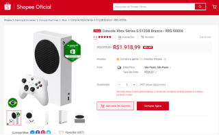 Console da Microsoft, modelo Xbox Series S de 512GB - R$ 1.918,99