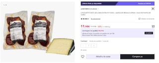 1 Kg de Punta de Lomo Extra + Cuña de Queso por 11.9€ (Cuenta Nueva 7.14€)