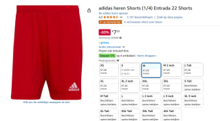 ,adidas Entrada 22 korte broek voor €7,20 bij Amazon