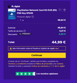 Tarjeta Playstation Network 50€ por 44,99€