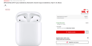 Auriculares Apple AirPods (2019 2ª gen) por 95€