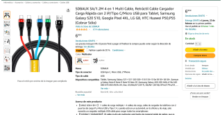 Cable carga 4 en 1 3A 1,2 metros SDBAUX a solo 5,59€