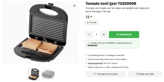 Tomado tosti ijzer TGS2000B voor €12,50 bij Wibra