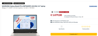 SAMSUNG Galaxy Book3 Pro (NP960XFG-KA1NL) 16" laptop voor €1079 bij Alternate