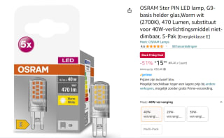 Osram G9 led 4,2w 5 stuks voor €15,99 bij Amazon.nl