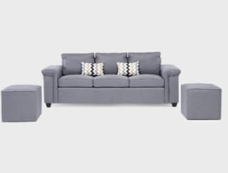 Sofá 3 Cuerpos Sicilia + 2 Pouf Tela Gris por $179.990