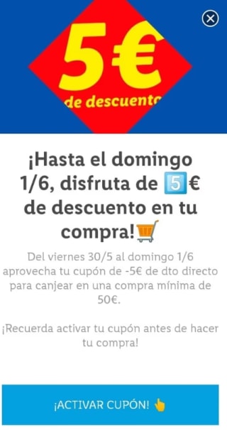 Nuevo cupón 5€ descuento en pedidos superiores a 50€ en Lidl Plus