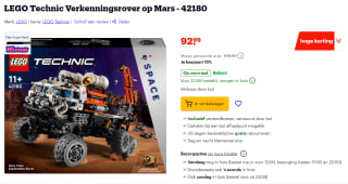 LEGO Technic Verkenningsrover op Mars (42180) voor €92,99 bij Bol